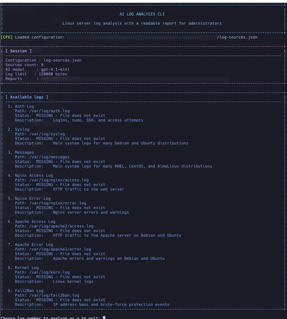 AI Log Analysis CLI - zrzut ekranu 1