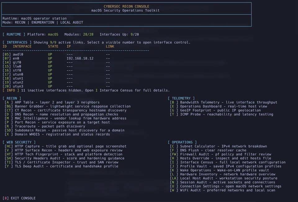 CyberSec Recon Console - zrzut ekranu 1